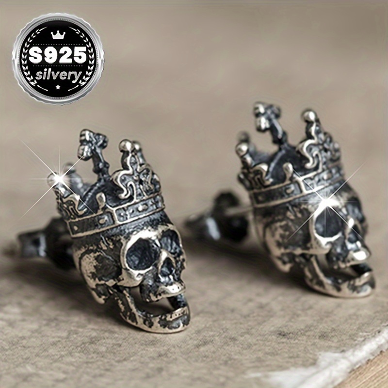 Silvery Retro Gothic Crown Earrings 2pc