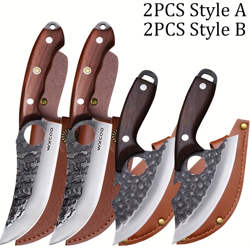 2pcs, Kitchen Chef Knife Set, Stainless Steel Boning Knife Barbecue Knife Multipurpose Knife with Sheath Wood Handle Mini Knife Cheese Pizza Small Pocket Knife Professional Vegetable Chopper Fish Knife for Kitchen Convenience Camping Knife Outdoor
