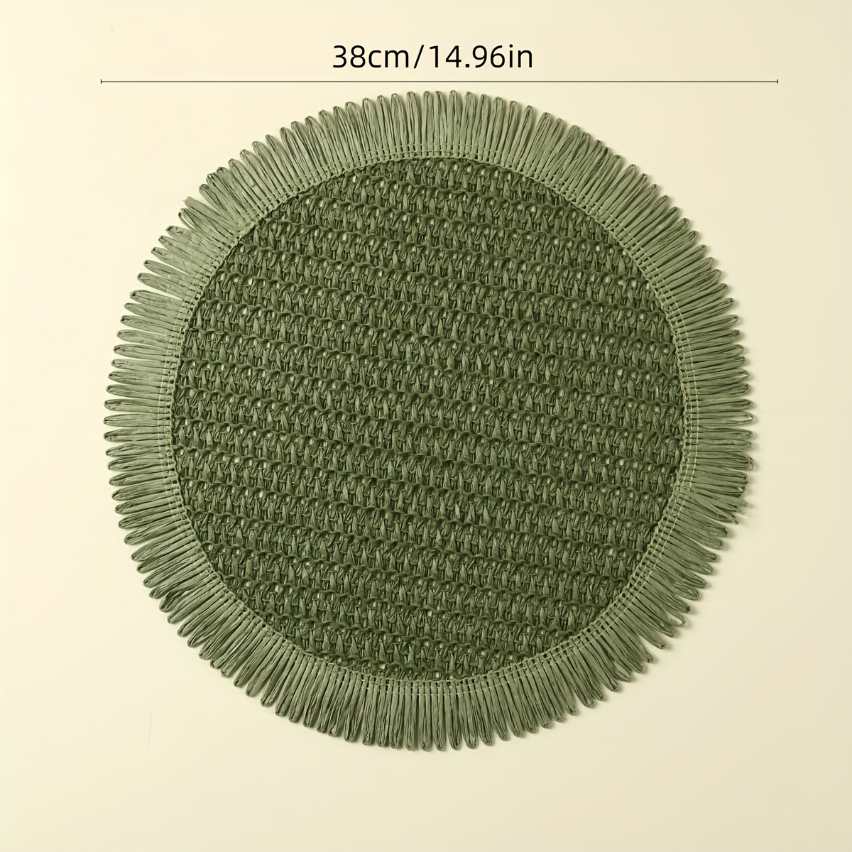 4 6pcs bohemian farmhouse round placemats with tassels green linen grid pattern table mats for weddings parties home decor tea cup protection farmhouse table mats wedding tableware rustic table setting textured tableware Product details 2