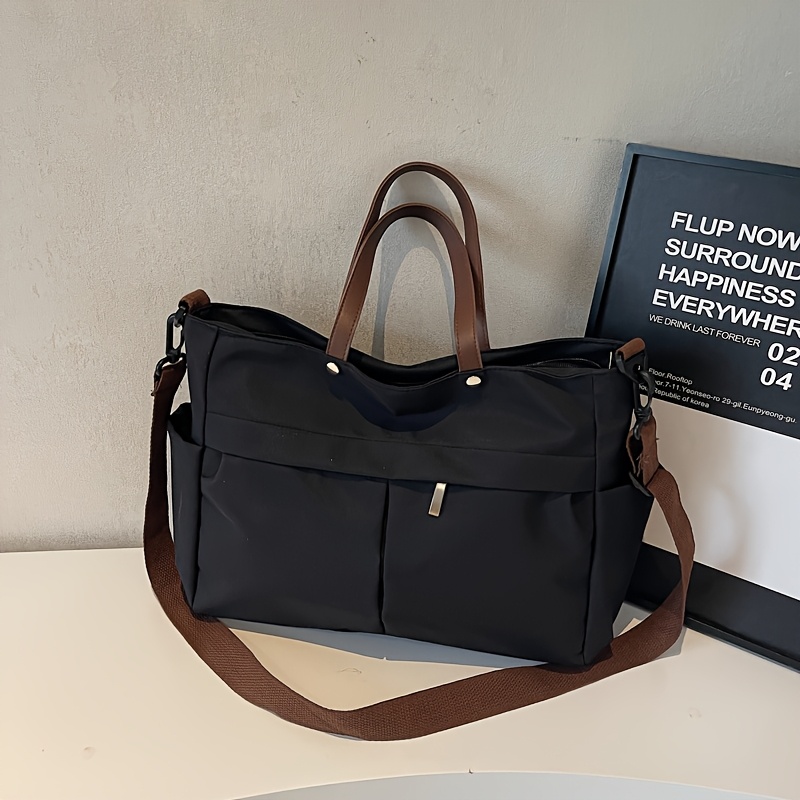 E-shop Damen Minimalistische Nylon-Tragetasche mit verstellbarem Schultergurt & Reißverschluss – Geräumige Casual & Professionelle Handtasche in
