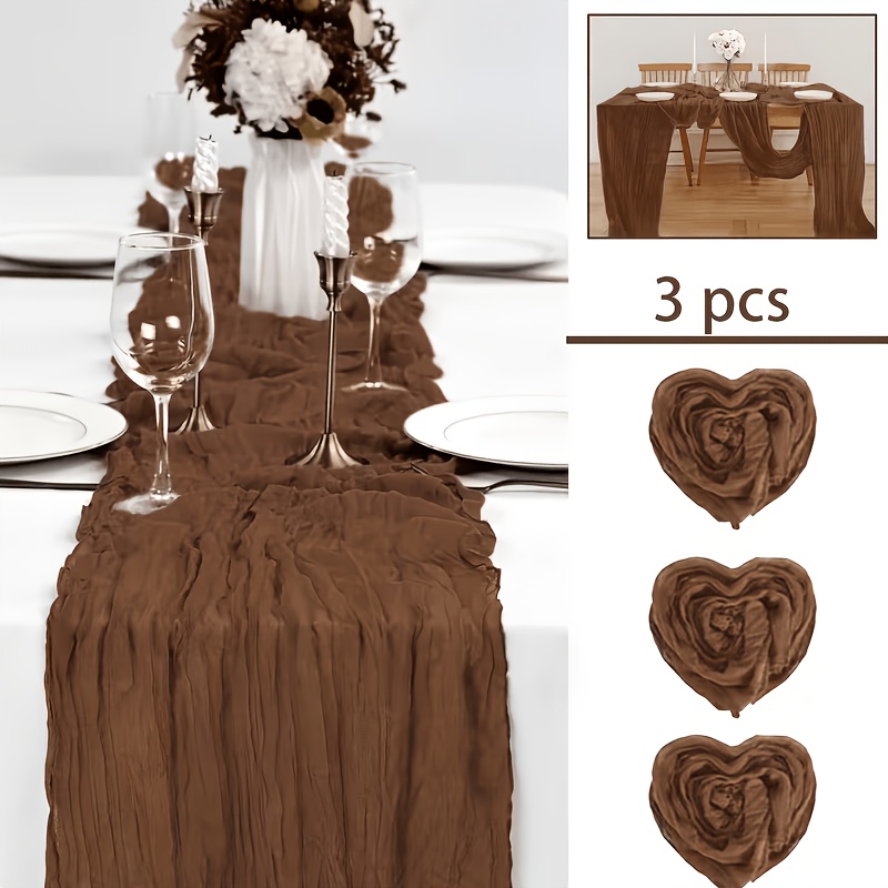 TEMU 3pcs Cheesecloth Table Runner Set, Bohemian Gauze Cheesecloth Table Runner, Rustic Sheer Table Runner, Suitable For Wedding Decorations, Holiday