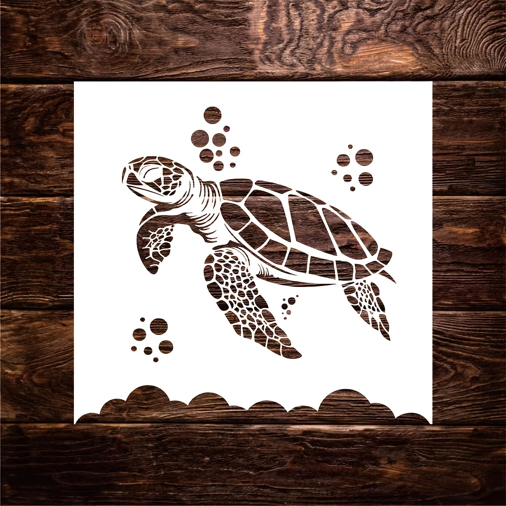 

1pc 10x10 Inch Reusable Turtle Themed Stencil, Plastic Hollow Painting Template, For Diy Crafts, Wood, Wall, Furniture, Fabric Decoration