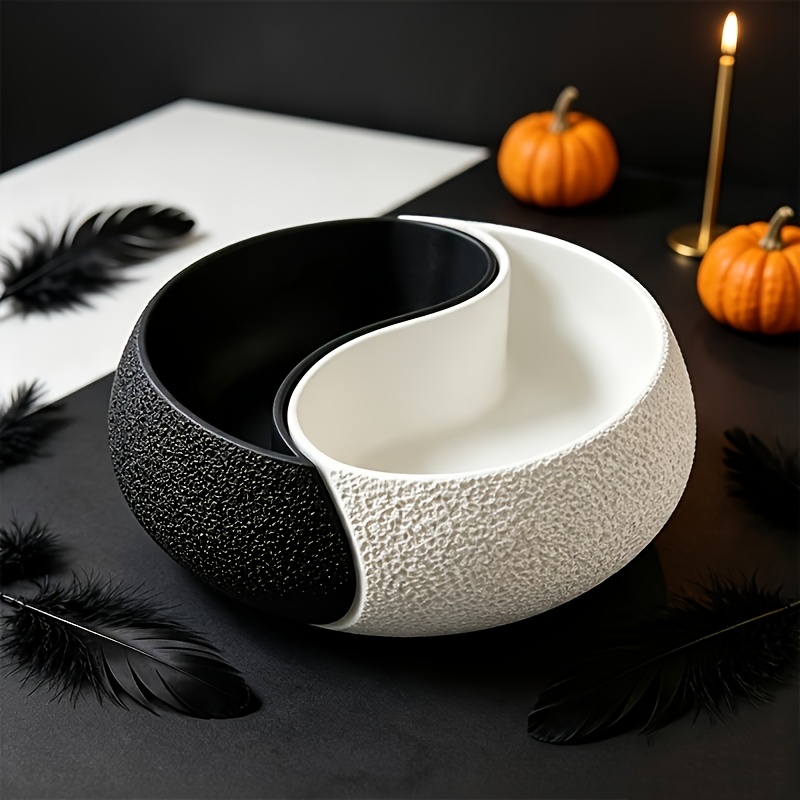 TEMU 2er-Set Schwarz Weiße Yin Yang 3D Muster Schmuckbecher Doppelte Fächer Aufbewahrungsablage Moderner Zen Desktop Organizer für Schlüsselringe