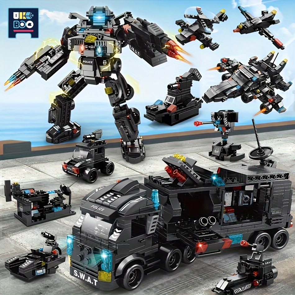 

City SWAT 8 IN 3 Blocs De Construction De Modèle De Camion De Poste De Police, Briques De Figurines De Voiture D'hélicoptère De Machine, Jouet Éducatif, Cadeau De Noël