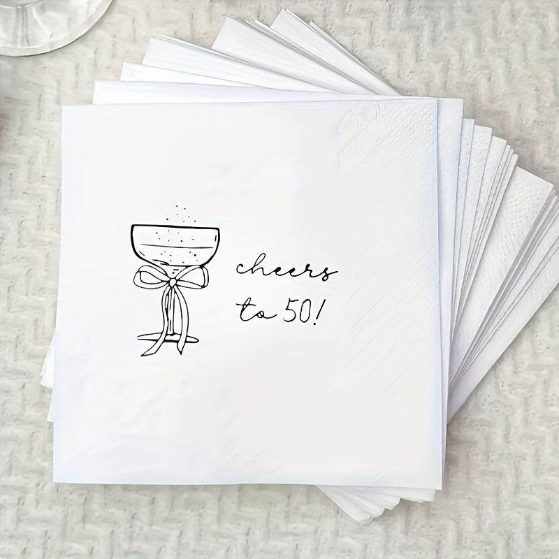 TEMU 50pcs 50th Birthday Party Napkins Suitable For 50 Years Decorations - Elegant Bow- With Bow & Cup Design, Disposable Paper Napkins For 50th