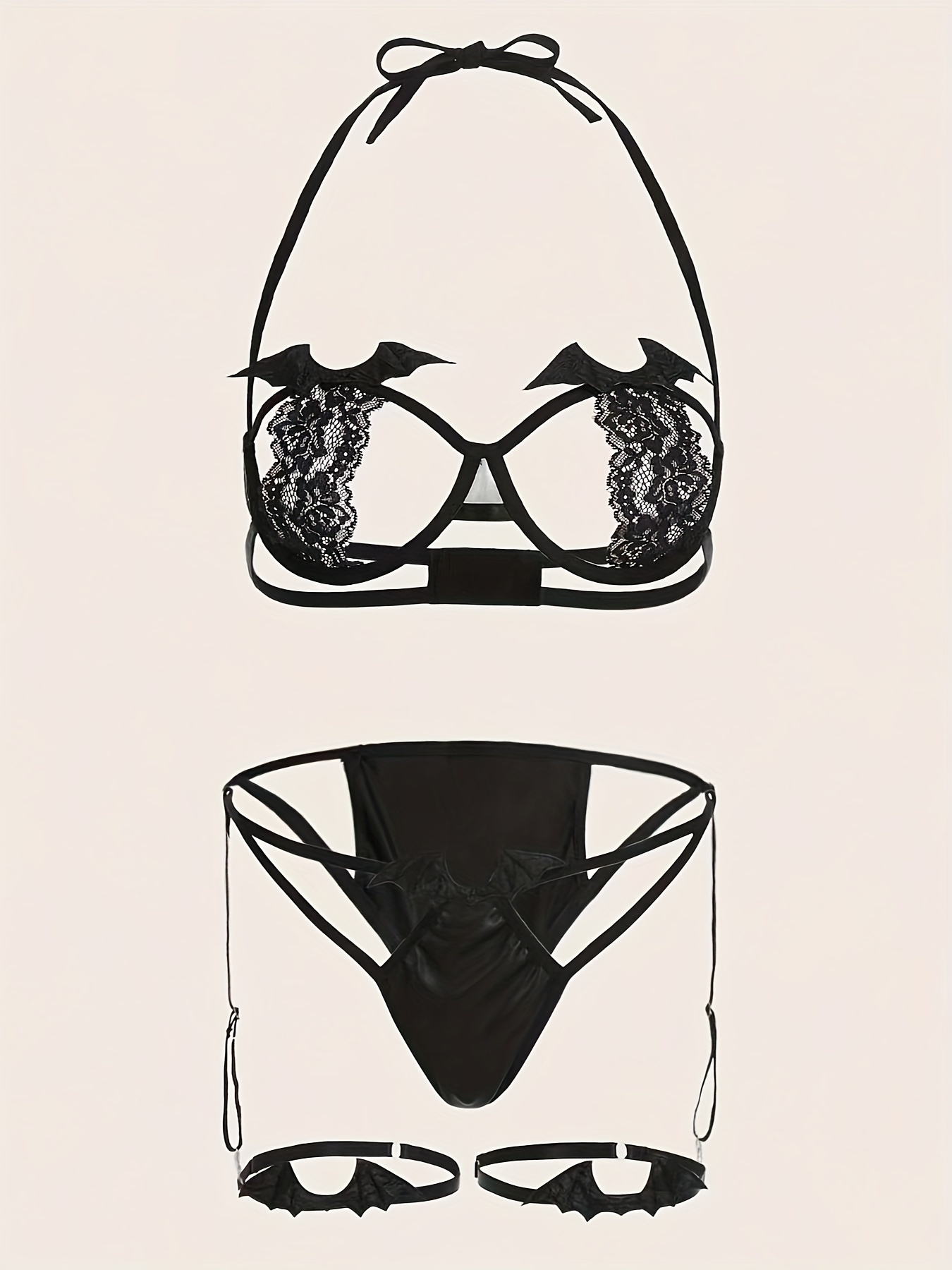 Conjunto de lingerie gótica com tiras sutiã mergulhador - Temu