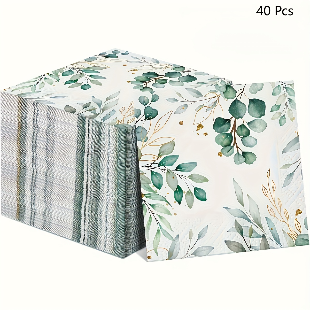 40 Pieces - Soft Disposable Eucalyptus Leaf Printed Napkins - Wood Paper Towels With Golden Accents, Perfect For Parties, Birthdays And Holidays For Halloween、christmas