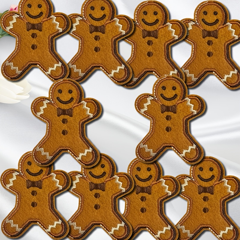 TEMU 10 Pezzi Patch Gingerbread da Cucire o Stirare - Adesivi per Abbigliamento, Giacche, , Borse - Decorazione Natalizia Fai da Te con Personaggi di