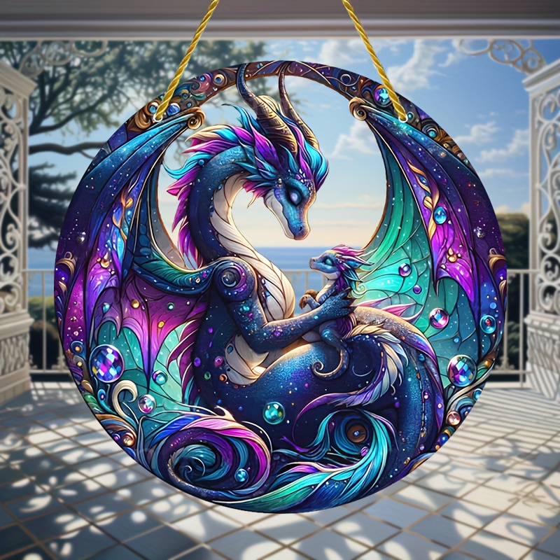 

Dragon Sun Catcher - 5.9" Round Acrylic Wall Art, Translucent Hanging Decor For Home & Office, Perfect For Bedroom, Living Room, And Gift-giving Dragonfly Wall Decor