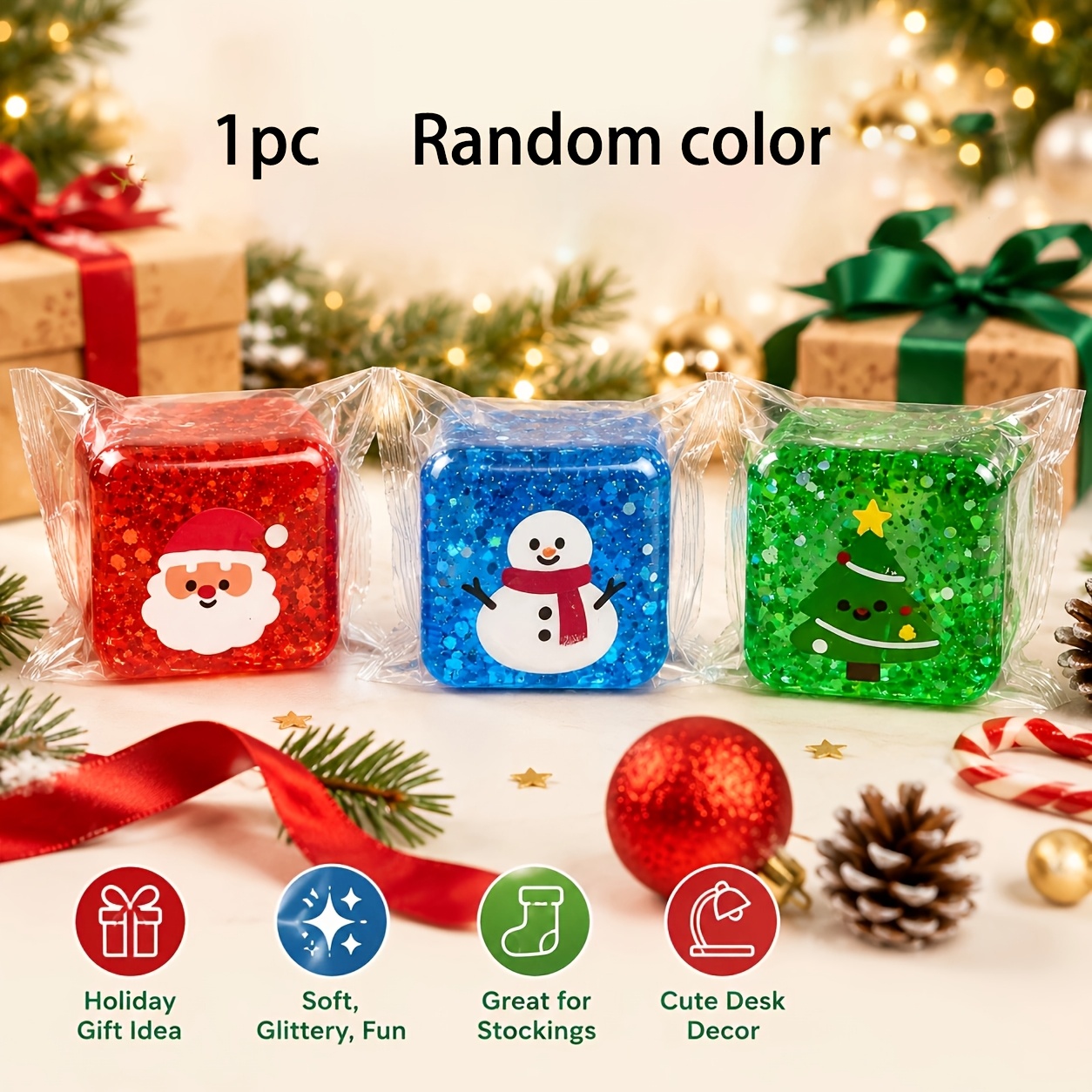 Image of Christmas Soft Rubber Cube Toy-cute Santa Claus/snowman/christmas Tree Sequins Slow Rebound Decompression , Suitable For Children And Teenagers, Of Holiday Gifts Random Color