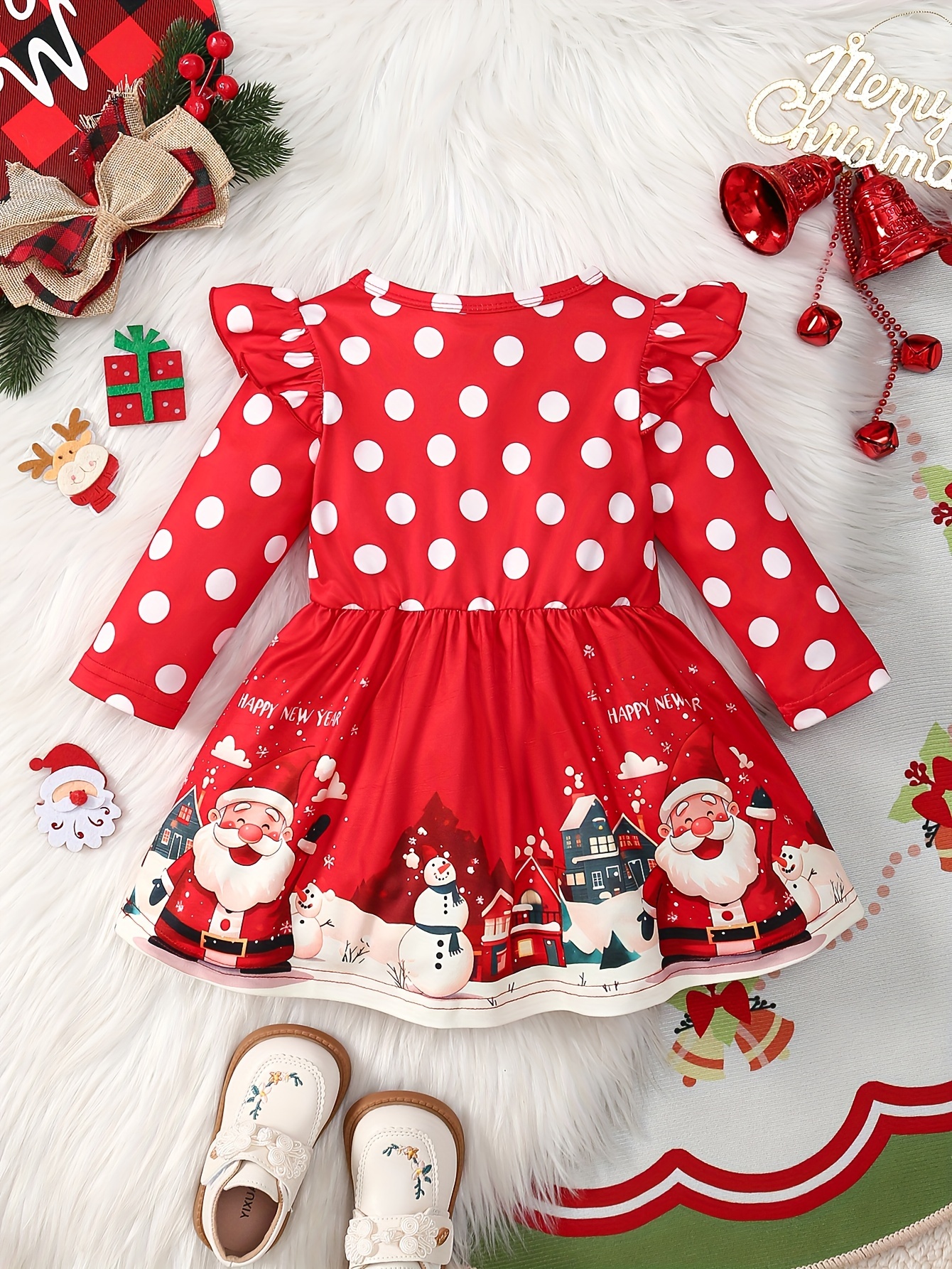 's A-Line Dress with Smiling Santa Print, Elastic Waist & Round Neck Long  Sleeve Dress - Christmas Party Outfit, Comfy for Photo Shoots, Machine  Washable (for /)