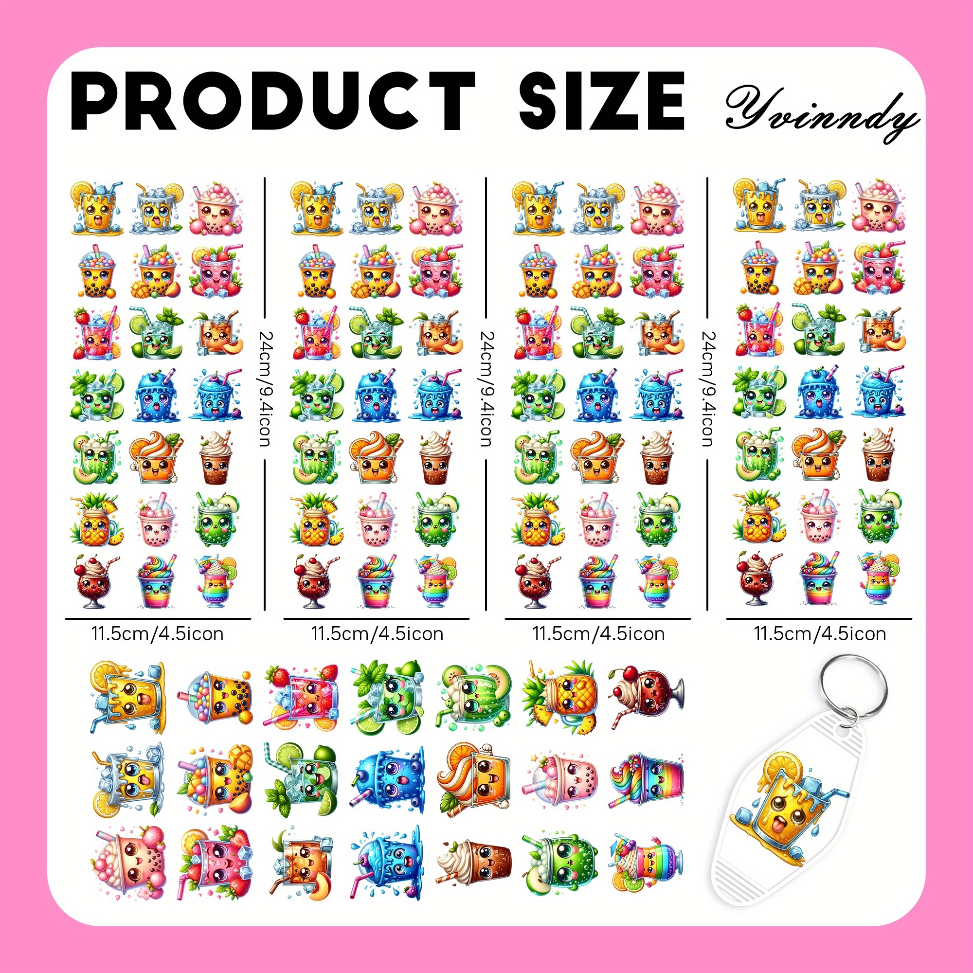 TEMU 105pcs Per Set Of Summer Beverage Uv Dtf Transfer Paper Suitable For Decorating Keychains, Cups, And More. (only The Transfer Paper Is Included;