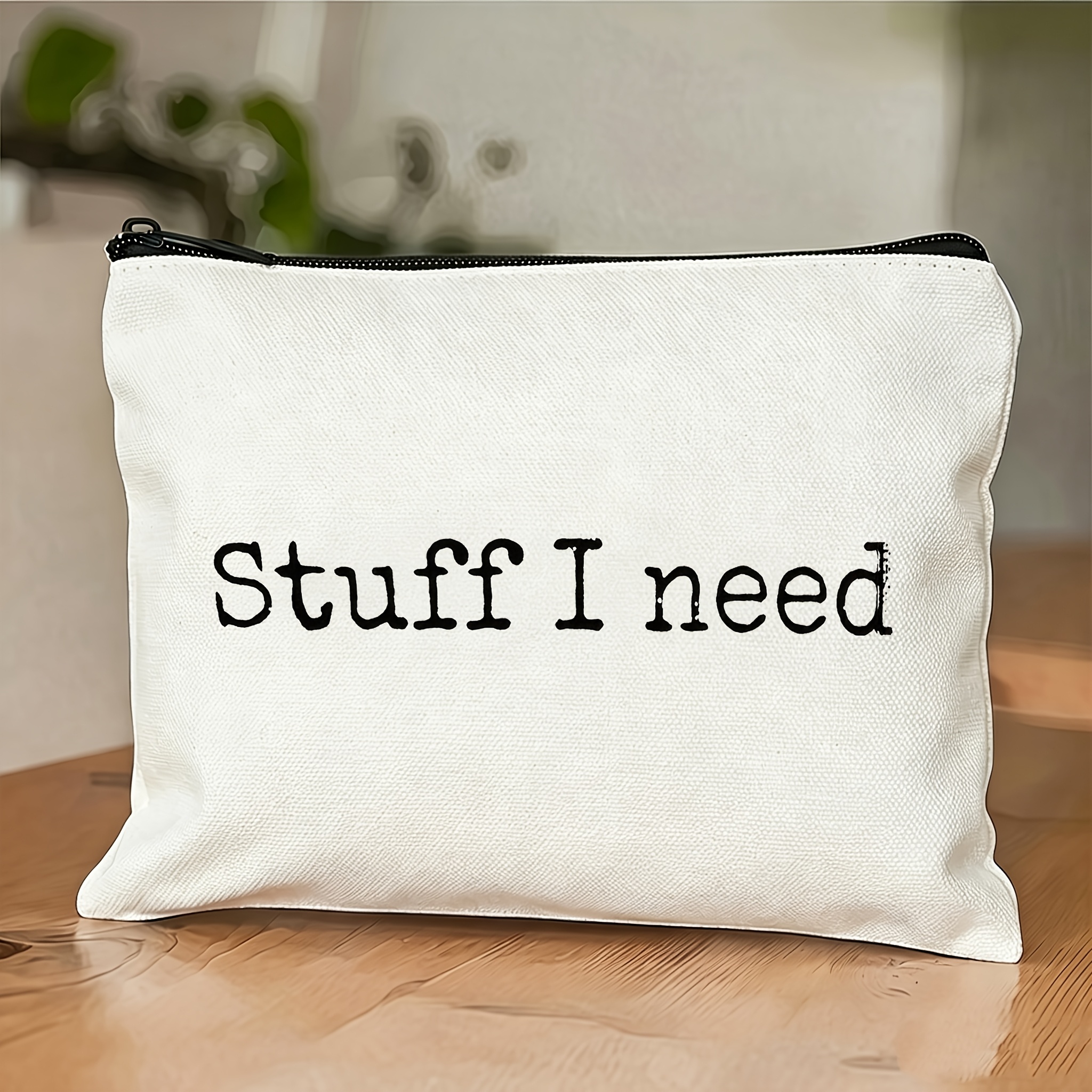 TEMU 1pc Stuff I Need Daily Essentials Printed Makeup Bag, Lightweight Storage Pouch For Daily , Life Clutter Themed Zippered Bag, Portable Travel
