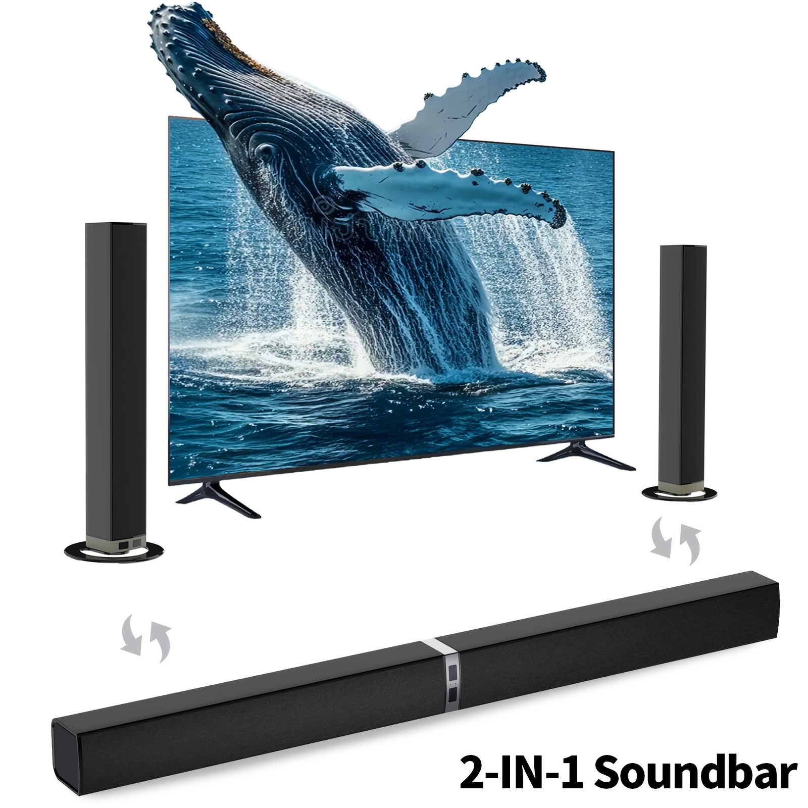 Image of Tv Sound Bar, Sound Bars For Smart Tv -2.0 Channel Home Audio Sound Bars - Surround Sound Bars With Arc/optical/aux Connection Tv Sound Bar Speakers, With Infrared Remote Control