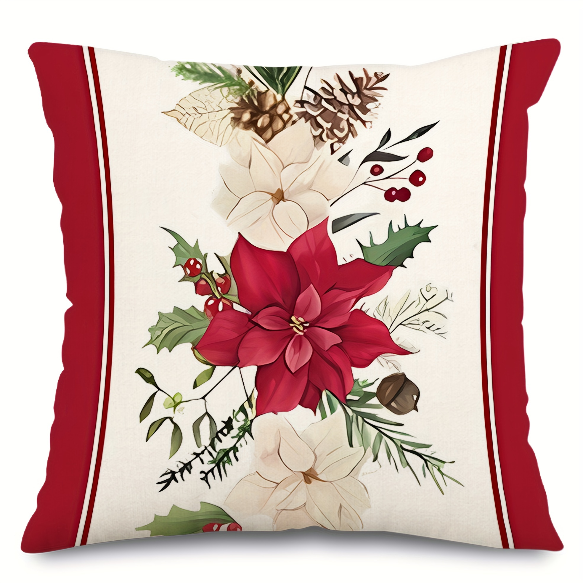 

Christmas Pillowcase - Polyester, Red & Greetings And For Sofa Decor, , Zip - 16x16/18x18/ , ( Not Included), Christmas Decor