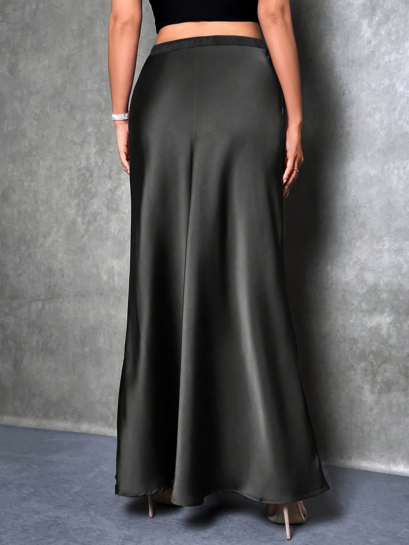 Washable Silk Silk Skirt Plus Size Elegant High Waist Maxi Satin