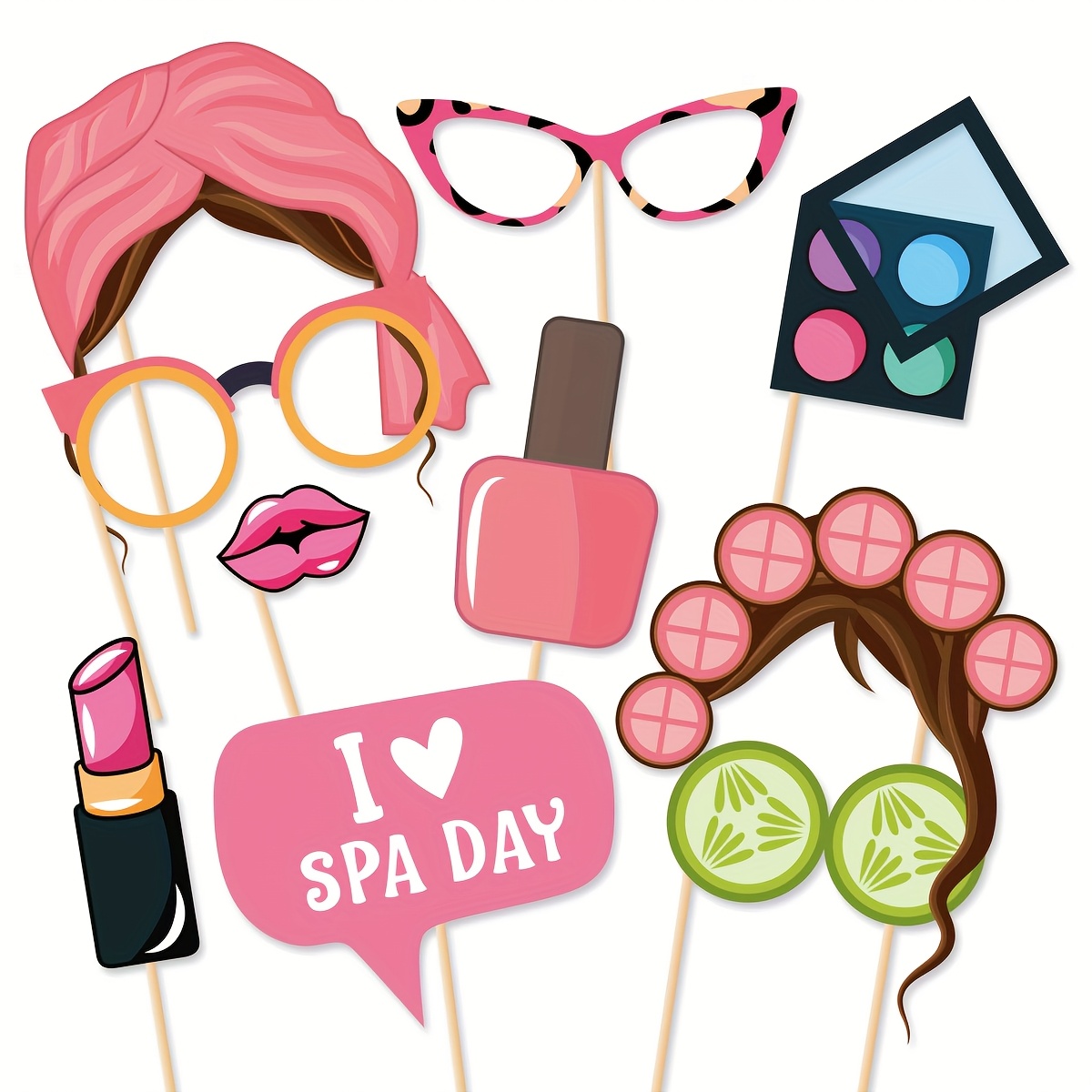 10-teiliges spa-party-requisitenset, fotoautomaten-requisiten mit stäbchen, make-up/spa-party-dekorationen für frauen und mädchen, geburtstagsparty-deko, make-up-selfie-requisiten, spa-partyspiele