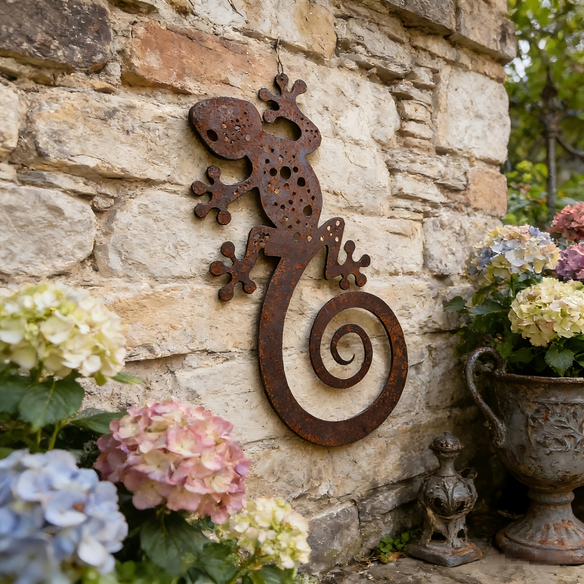TEMU 2D Flat - ��2D Flat�� Decorazione Murale 2D Flat, Il Gecco Rugginoso Completa Perfettamente lo Stile Vintage di Giardini Esterni e Decorazioni pe