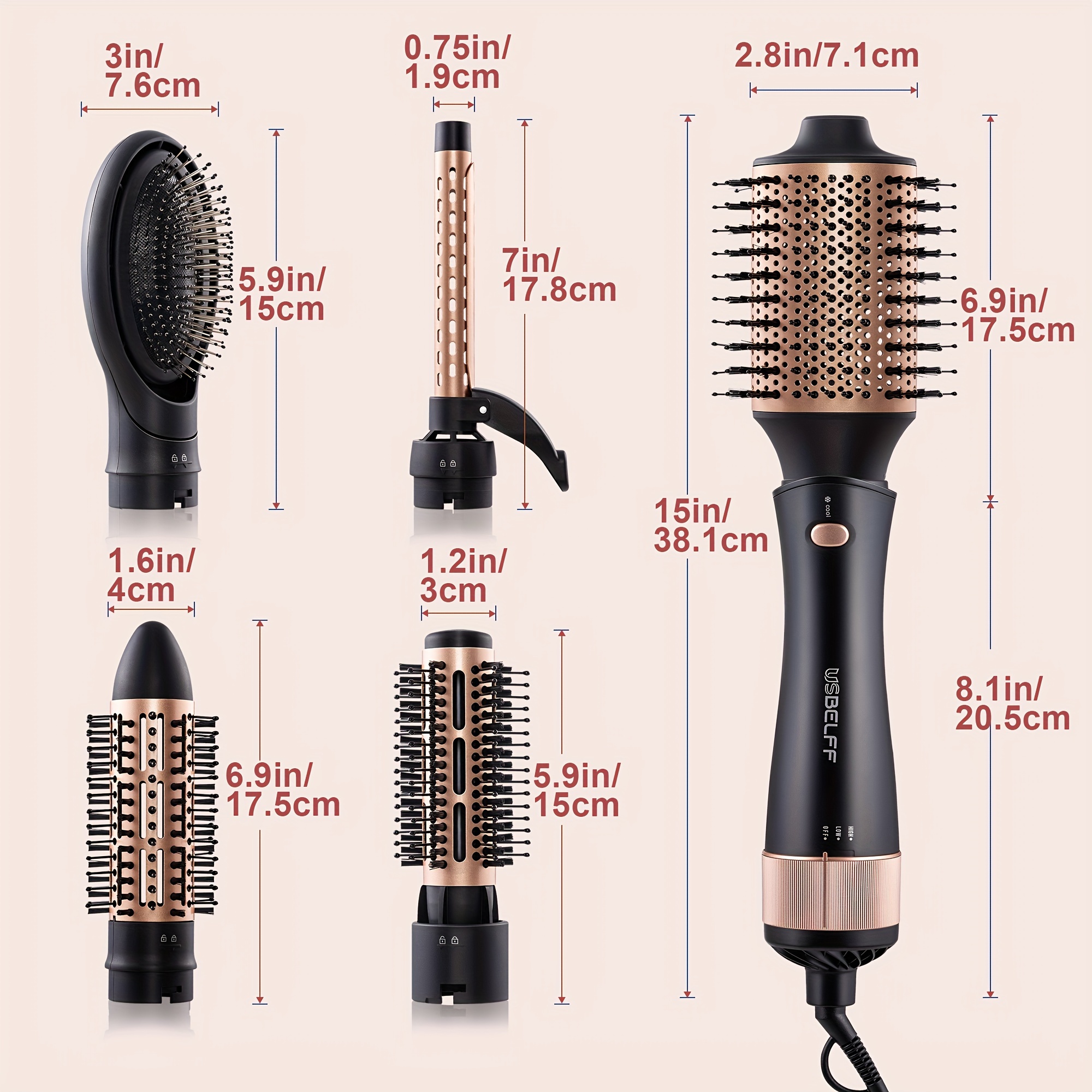 

5-in-1 Hot Dryer Brush Set For Blow Drying, Volumizing & Styling, One-step Hair Care Solution For Slight Waves, Includes Detachable Heads For Versatile Use