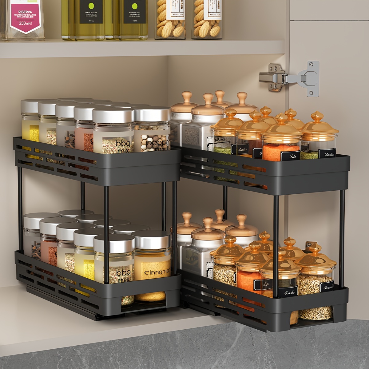 

Plastic Spice Rack Organizer, Double-layer Pull-out Seasoning Jar Storage, Adjustable Cabinet Shelf For Kitchen And Bathroom