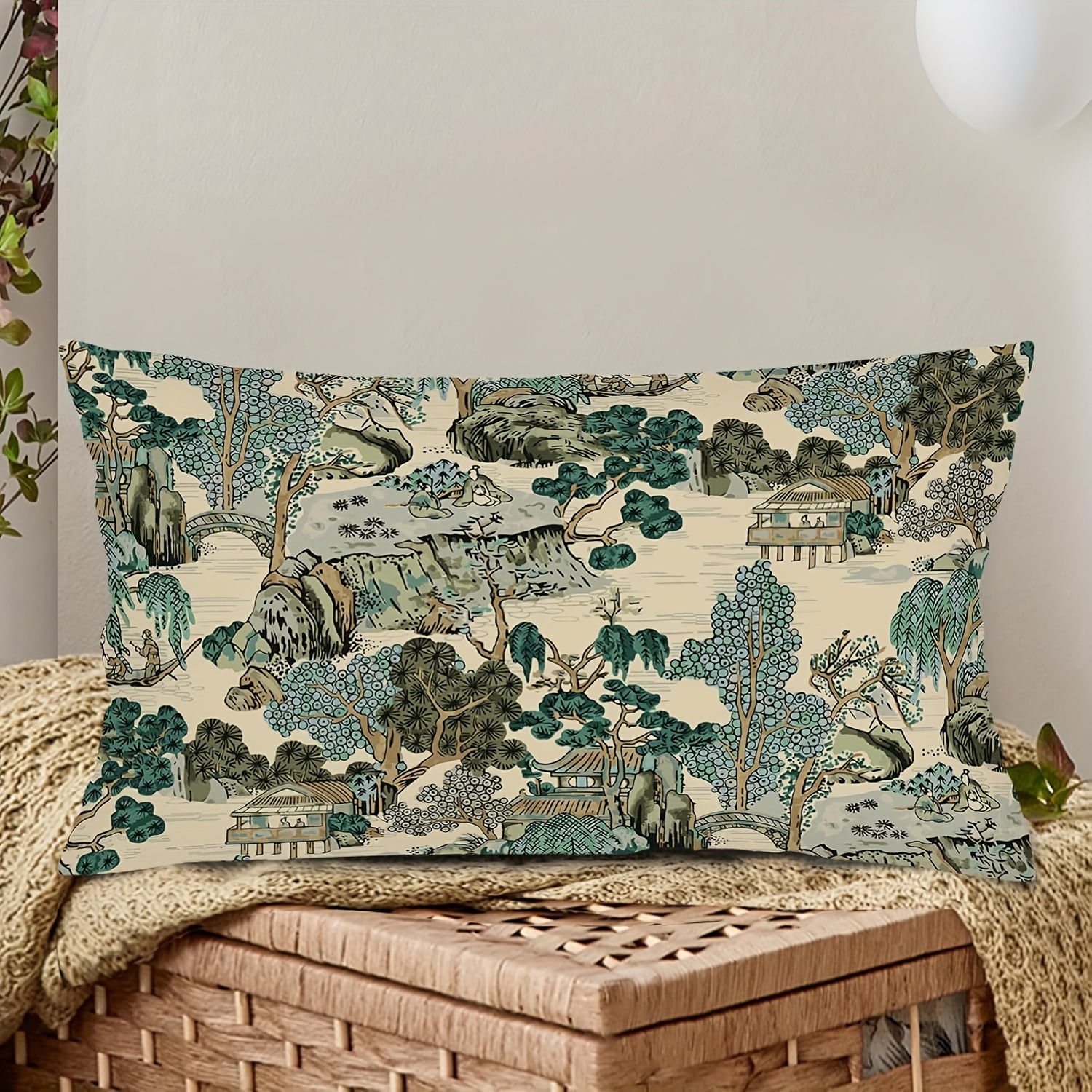 linen chinoiserie throw pillow covers asian scenic Temu New Zealand