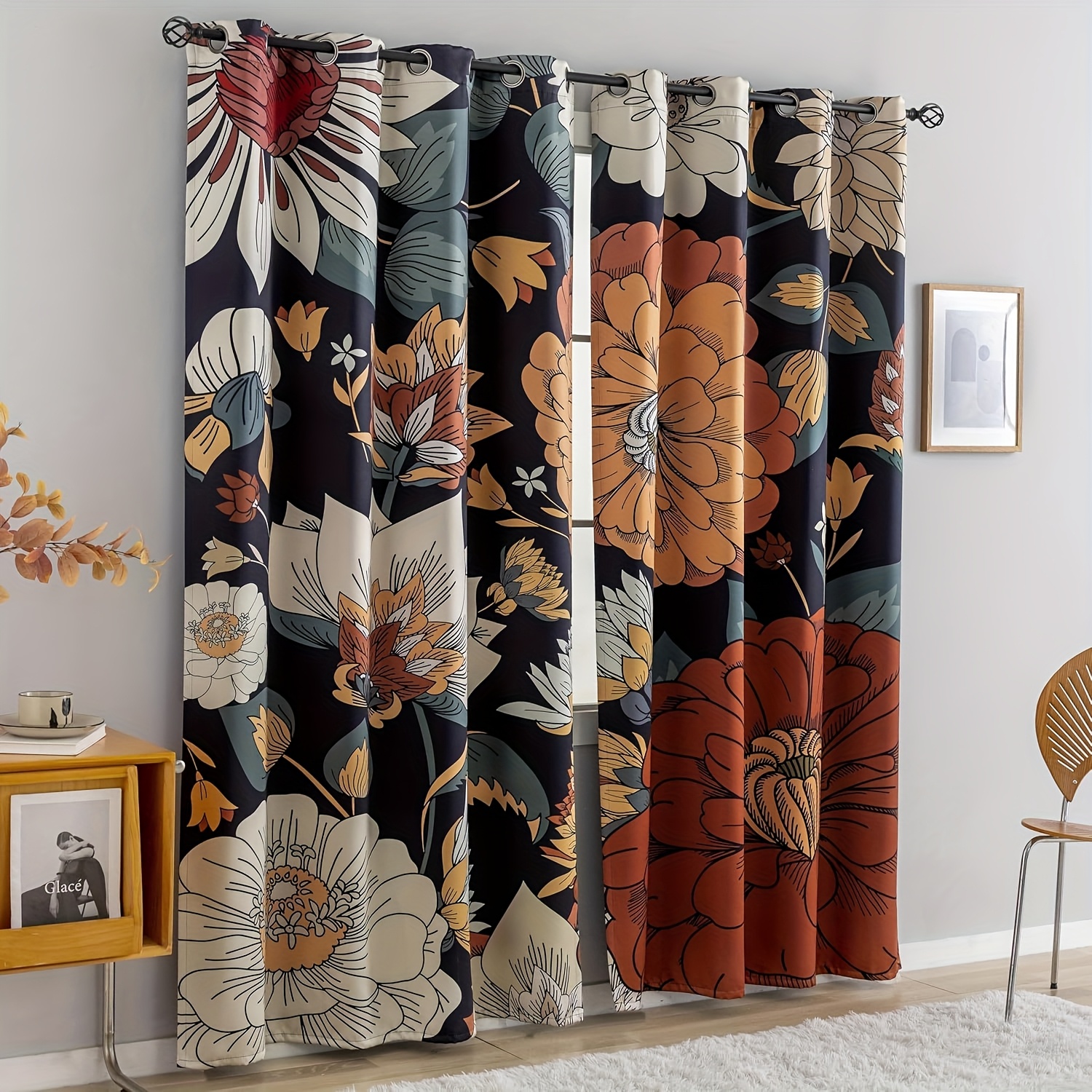 TEMU Bohemian Floral Curtains For Bedroom Living Room Fall Decor Vintage Blackout Curtains Boho Style Room Darkening Drapes Grommet Flower Patterned
