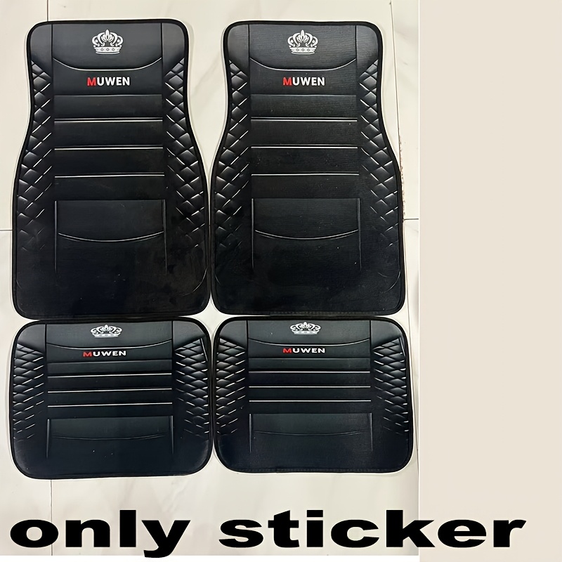TEMU A Set Of 4 Black Crown Car Mats Made Of Polyester Fiber, Suitable For All Vehicle Models, Designed For All , Featuring A Non-slip Base And Easy-to-clean Car Interior Additions