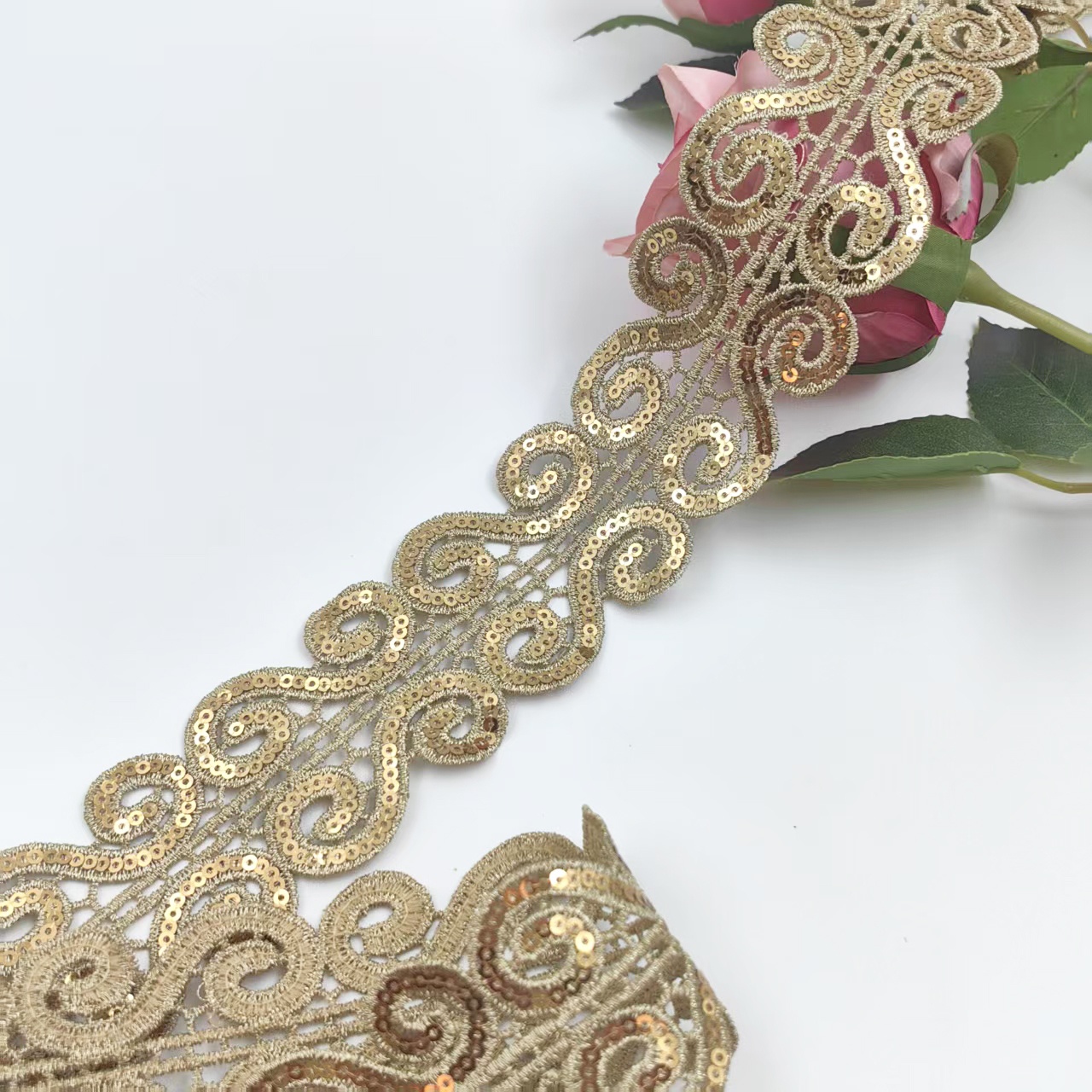 TEMU Décoration DIY en Dentelle Ajourée à Paillettes Dorées pour Cols, Manchettes et Ourlets - Accessoires de Vêtements