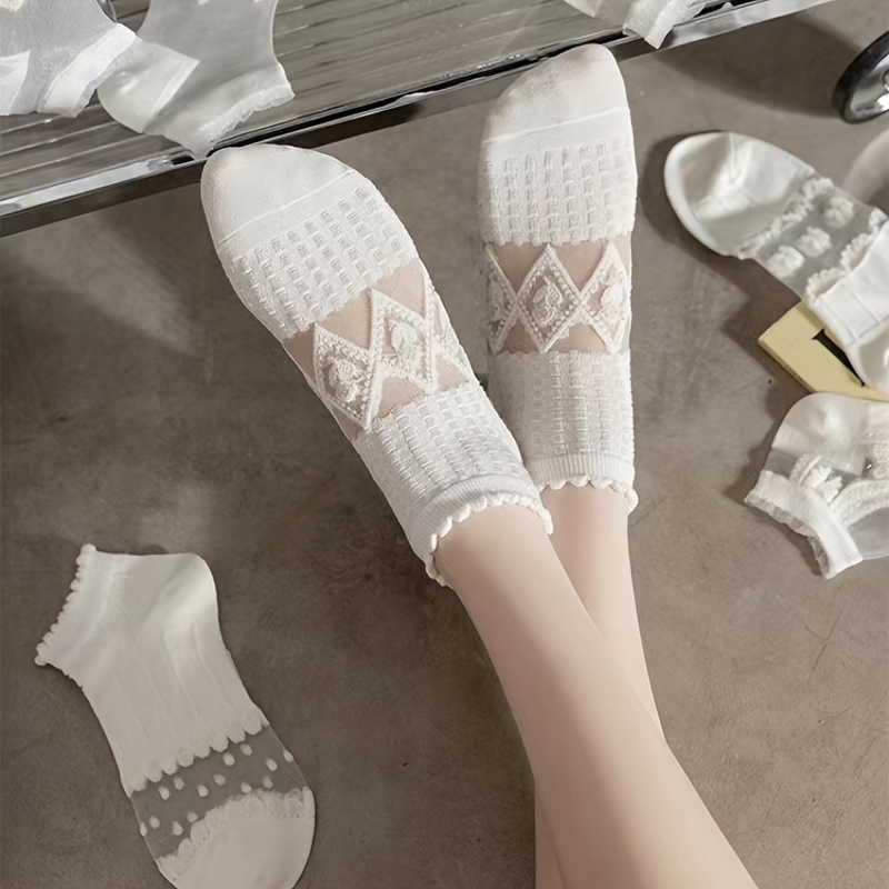 Sheer Mesh Socks Japanese Style Cute Ankle Socks Women's - Temu