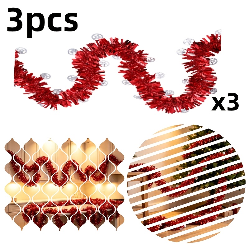 TEMU 236.22 Inches Red Tinsel, High-quality New Metallic , Soft Material, Elegant Holiday Ornament, Suitable For Indoor/outdoor Holiday Decorations,