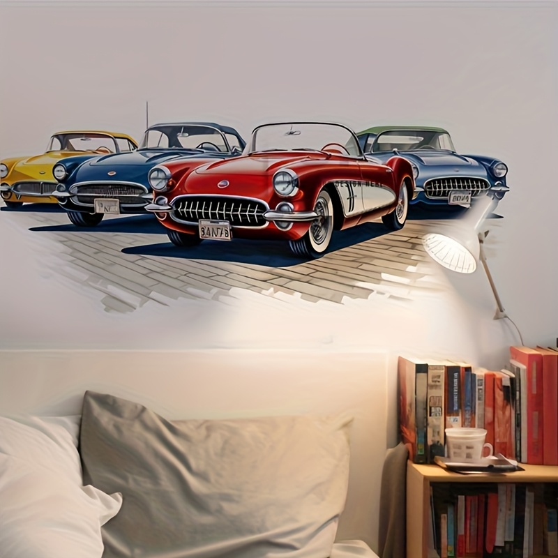 Image of Vintage Car Wall Decals - Removable Self-adhesive Pvc Stickers, Classic Retro For Living Room, Bedroom, Entryway Decor - Single-use Home Decoration, Car Decor