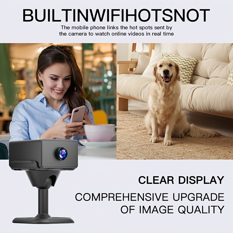 Caméra mini intelligente sans fil, caméra de sécurité avec support auto-adhésif - WiFi 2,4 GHz pour intérieur/extérieur, batterie 1000 mAh, rechargeable par USB, idéale pour voyages/locations | Surveillance domestique et d'animaux, visualisation par application mobile