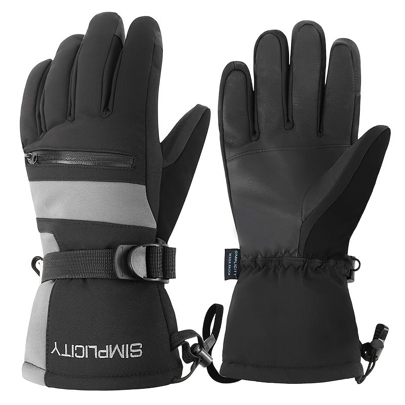 

Horizontal Zipper Touch Screen Men's Ski Gloves For Winter Outdoor Skiing, Splicing For Men And Women, Warm Mittens