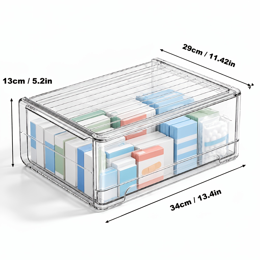 TEMU 2pcs (drawer + Storage Box) Clear Plastic Multilayer Medicine Organizer With Drawer - Transparent Home Organizer For Pills, Creams And More -