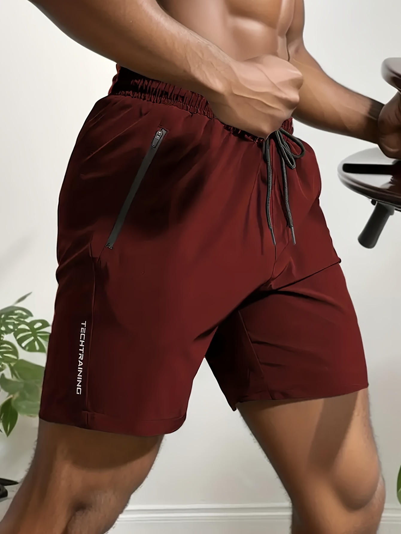 Men's Sleek Athletic Shorts - Lightweight, Quick-Dry Polyester with Zipper Pockets, Elastic Waistband & Drawstring | Casual Sportswear, Machine Washable