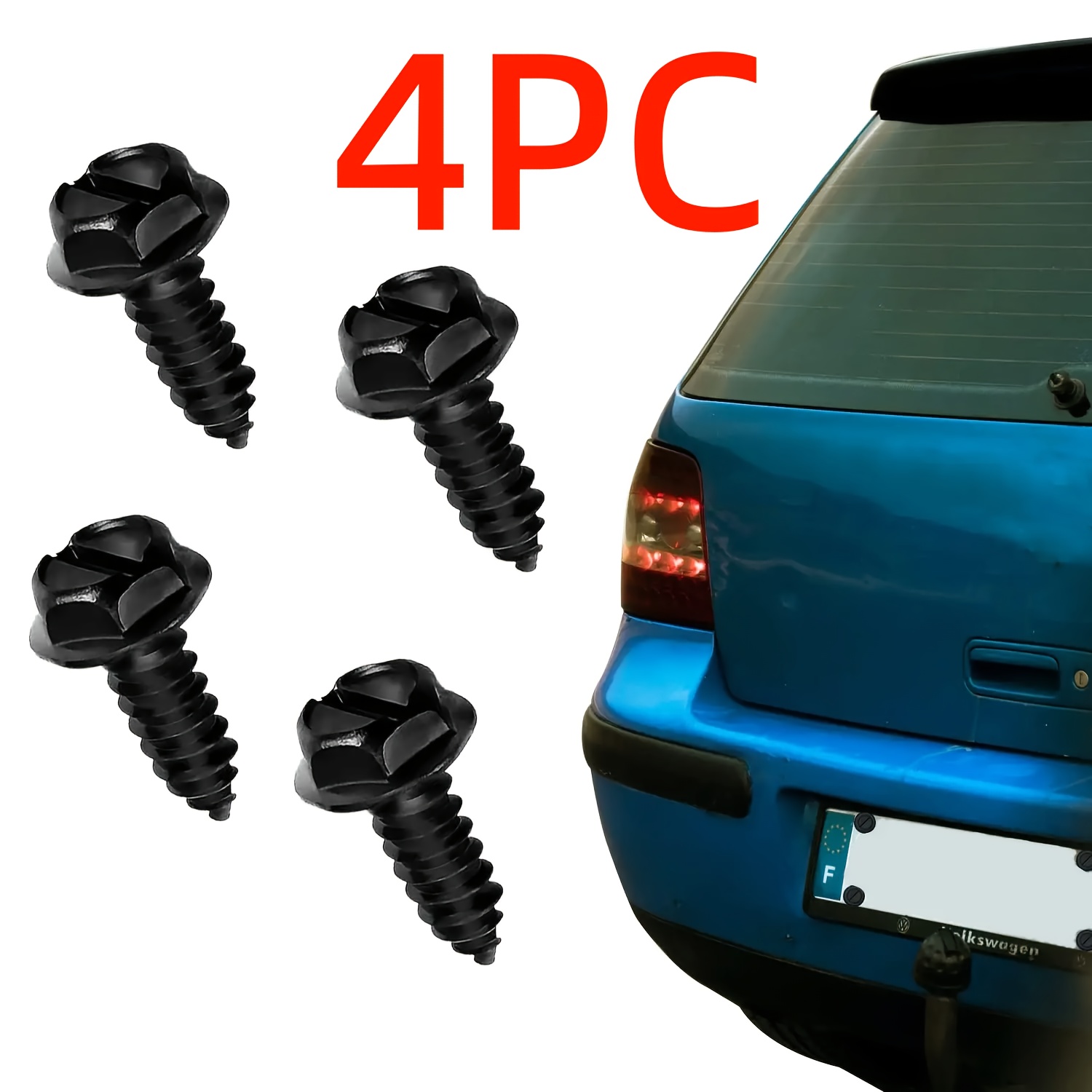 TEMU 4 vis de plaque d'immatriculation noires, M6 (1/4"), vis de plaque d'immatriculation en acier inoxydable, fixations de montage auto-taraudeuses,