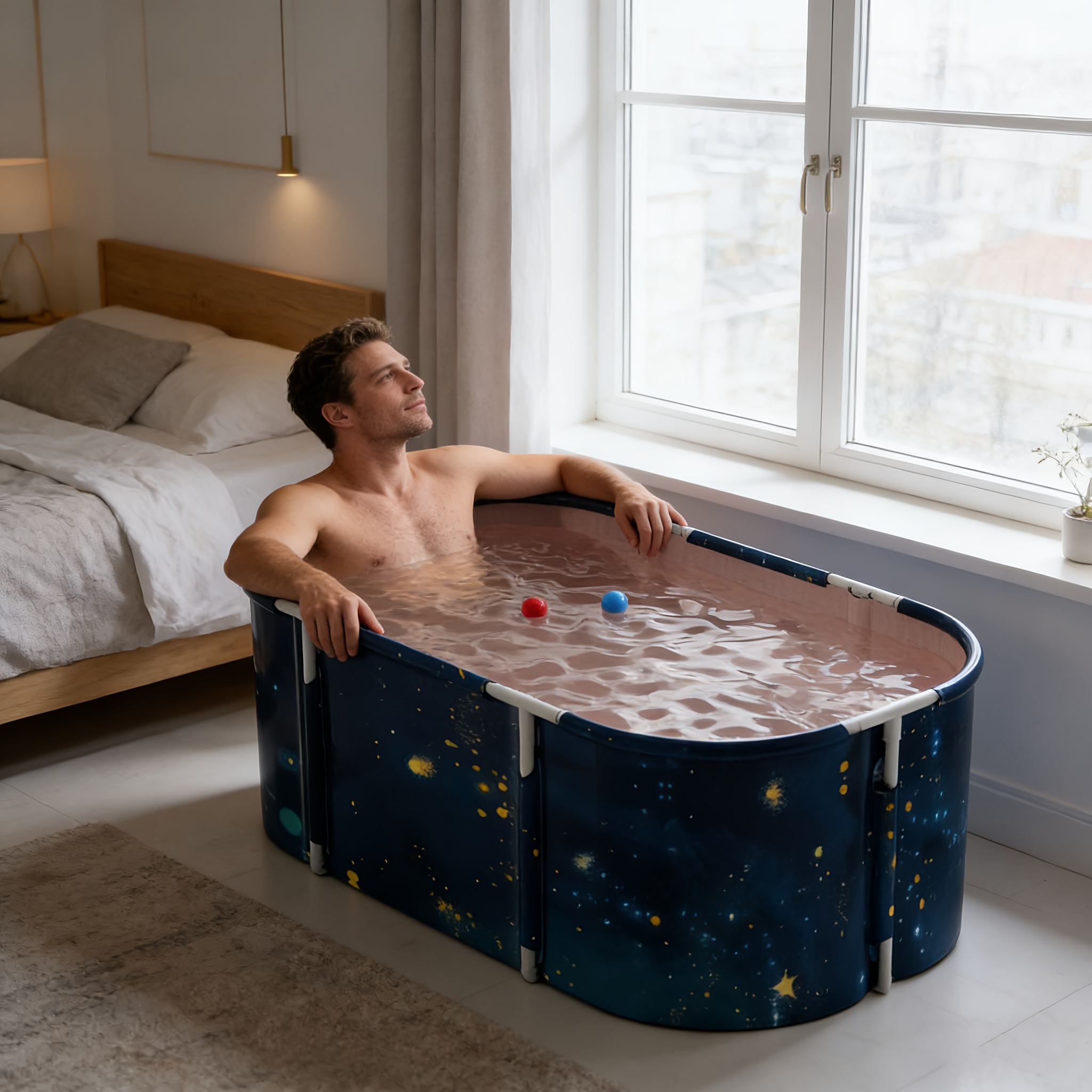 Foldable Non-Inflatable Bathtub, Starry Sky Pattern Design, Portable Thickened Bath Tub, Durable Wear-Resistant Material, Ideal for Home Spa, Adult & Family Bathing, Pet Washing & Indoor/Outdoor Use