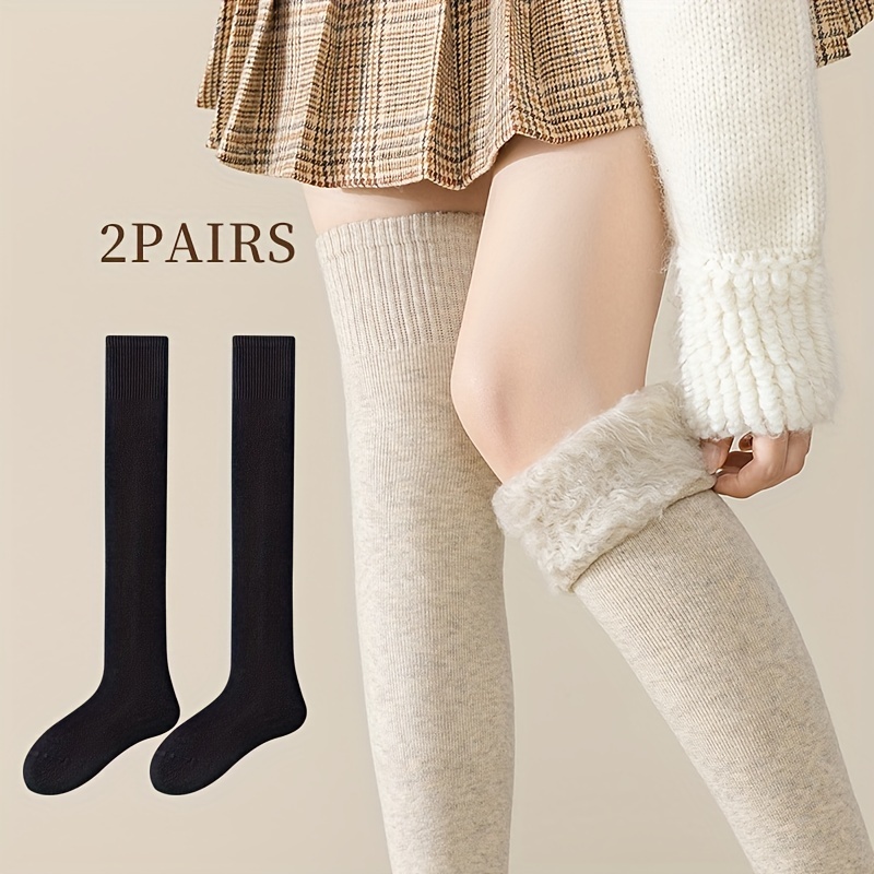 TEMU Women's Thigh High Stockings, Size Thick Warm Plush Lined Fluffy Over The Knee Socks For Fall &