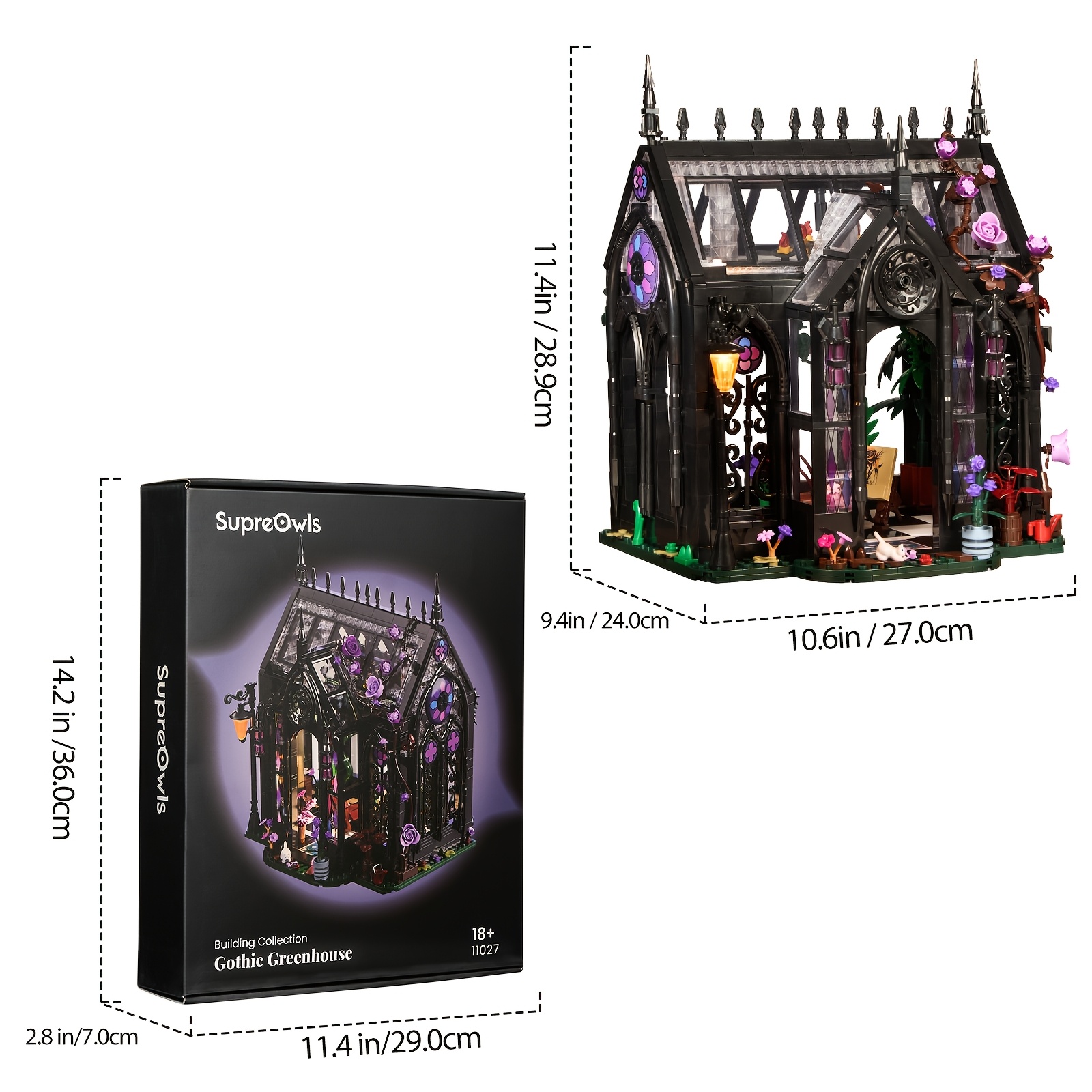 1378pcs Gothic Greenhouse House Building Block Set Scenic Model Architecture House Desktop Decorative Ornament Perfect For Adults, Architectural Building Block Set, Halloween Gift