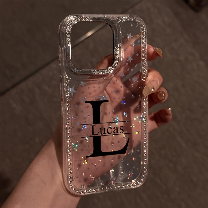 TEMU Phone Case: Personalized Custom Diy Name Luxury Rhinestone Fashion Phone Case, Transparent Sparkling Crystal Border , Drop-proof Cover, Suitable