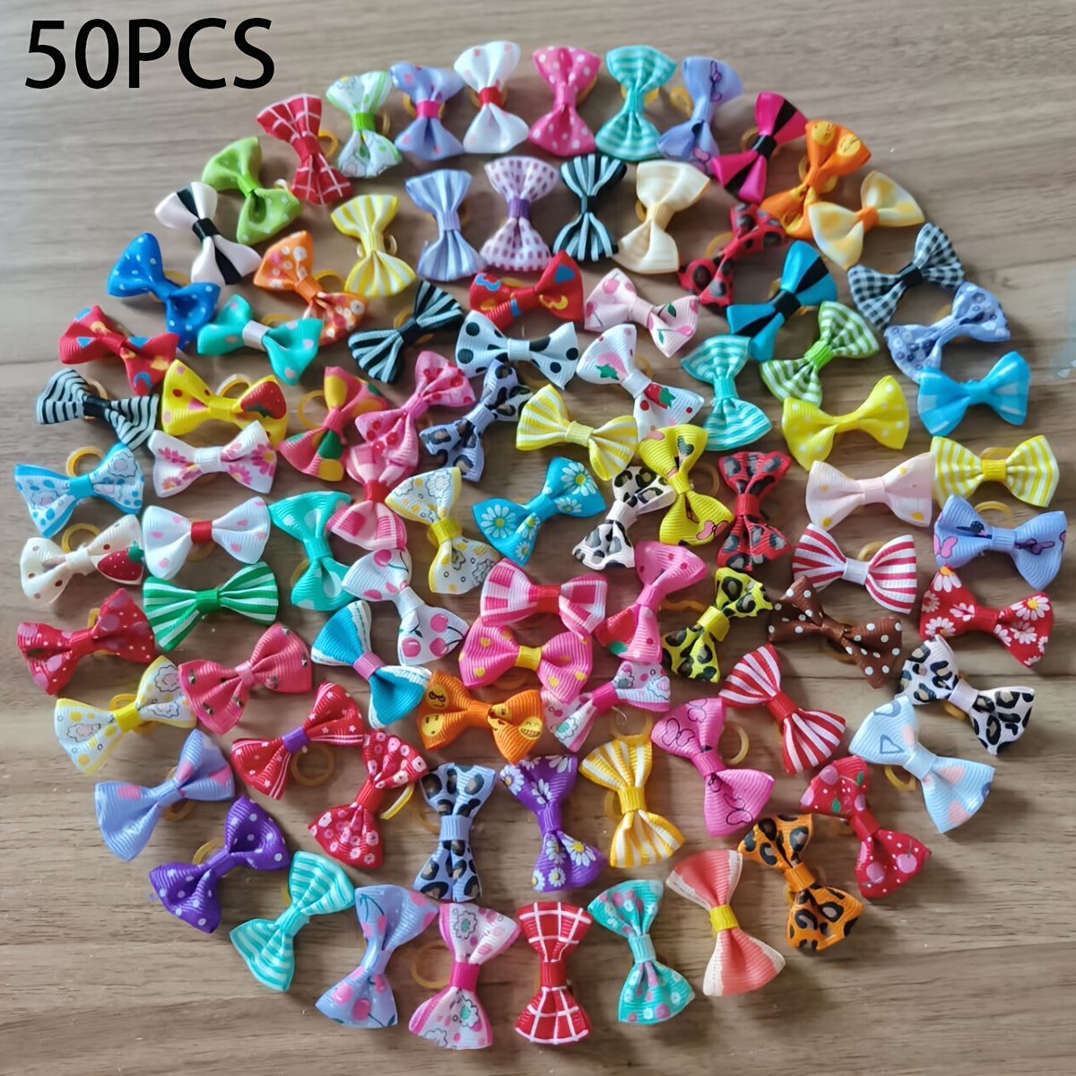 Temu – TEMU 50pcs Cute And Versatile Bow Hair Additions; Pet Supplies & Pet; Random Styles Of Pet Headwear For Puppies And Cats Random Color