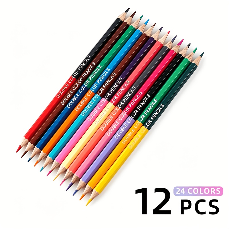 Image of Double-ended Colored Pencils, Colored Lead Cores 24 Colors 12pcs Stationery Pen Holder, Suitable For Professional Artists Drawing Sketching Blending Shading