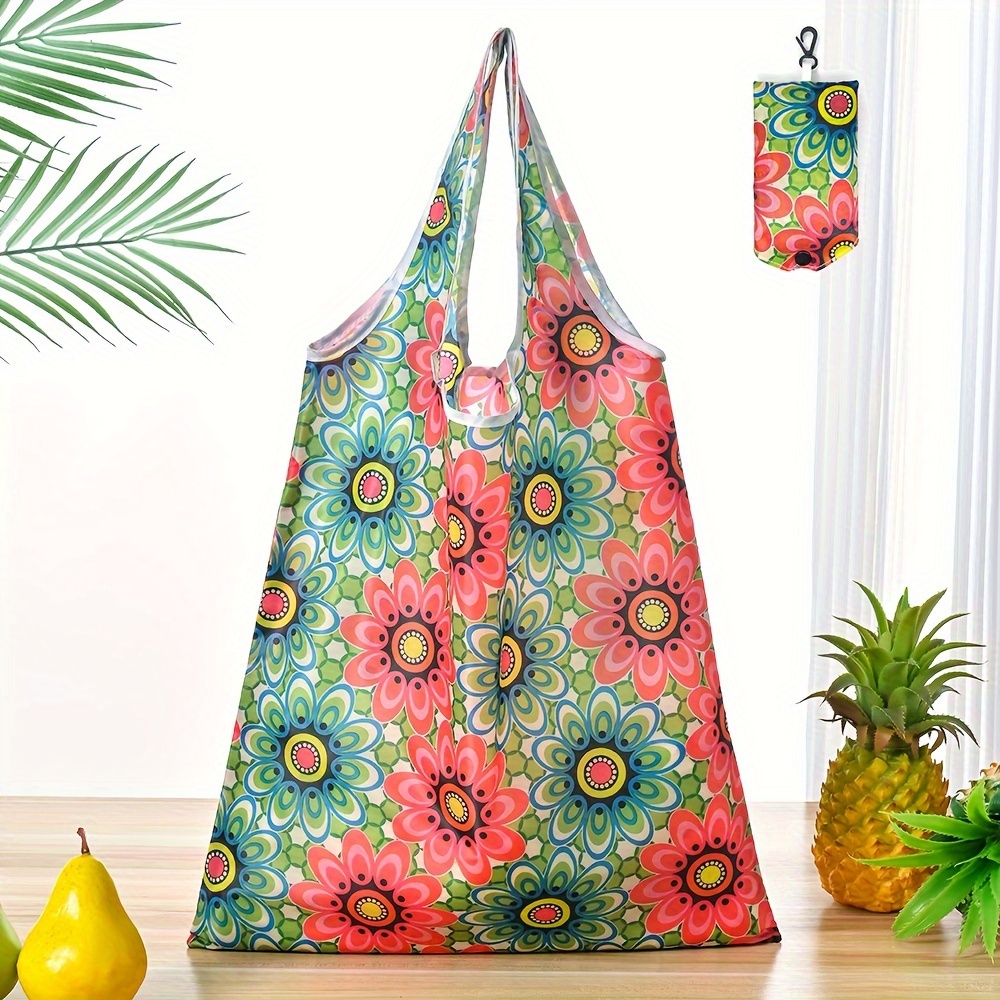 large capacity foldable tote bag   polyester reusable shopping storage bag with creative allover pattern details 15