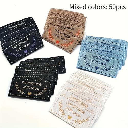 50pcs random color hand woven polyester labels 25x5mm minimalist lines diy sewing labels machine washable durable washable labels bags scarves hats couple sets homemade gifts diy wallet making supplies diy wallet making