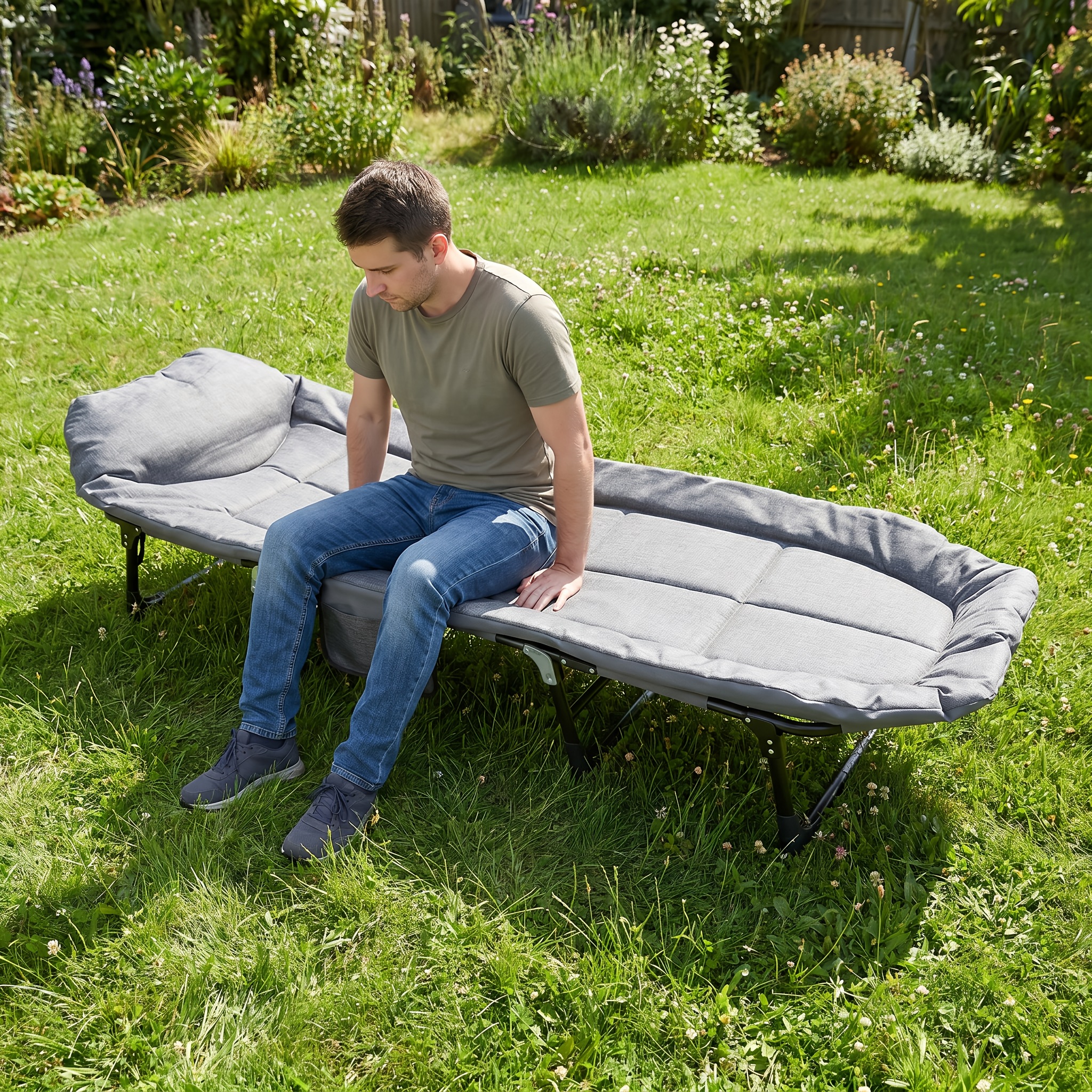 Comfortable Cotton Padded Integrated Bed, Skeleton Cotton Padded Integrated Guest Bed, 70.8-inch Folding Bed with Mattress, Camping Bed, Portable Guest Bed, Load-bearing Capacity Of 400 Pounds, Gray One Pack, Suitable for Gifts