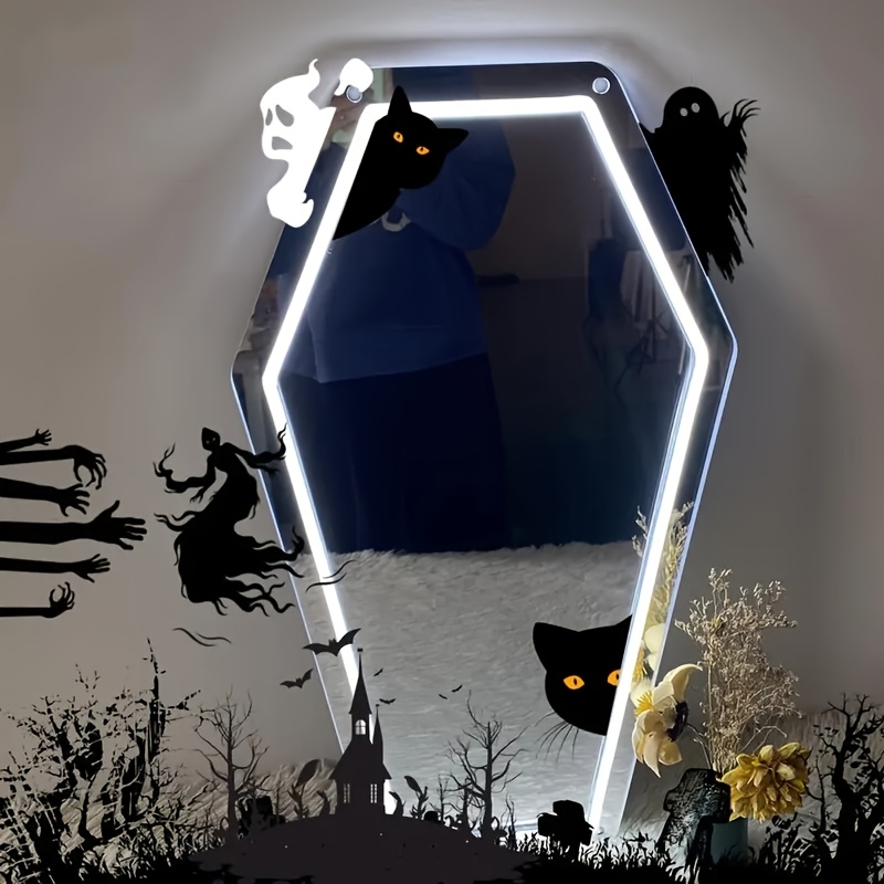 1pieza espejo   de neón   de ataúd gótico, estilo   decorativo irregular, superficie de vidrio,   usb,  , orientación vertical, con estilo  , para entusiastas     y regalo de festival