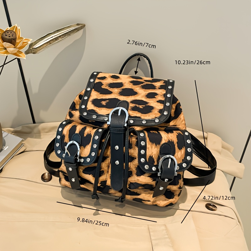 Quilted Leopard Print Drawstring Backpack - Black/Tan Amazon.com | KJIZMO Leopard Print Bow Backpacks for Boys  main image 4