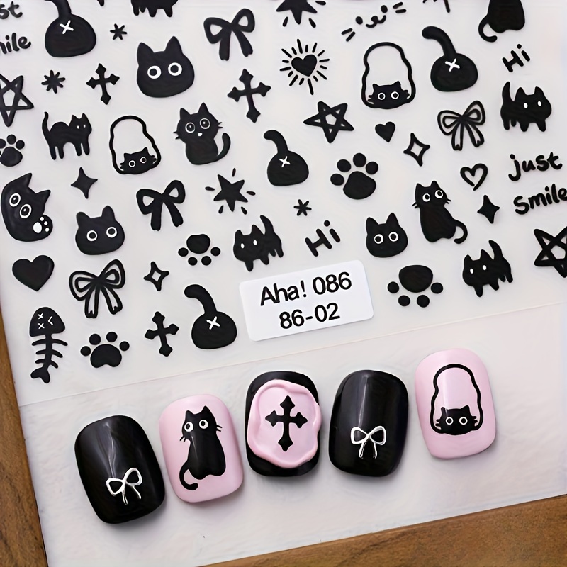 Easter & Halloween Cartoon Cat Nail Art Stickers - Self-Adhesive, No Battery Needed, Perfect for Women and Girls' Nail Decorations