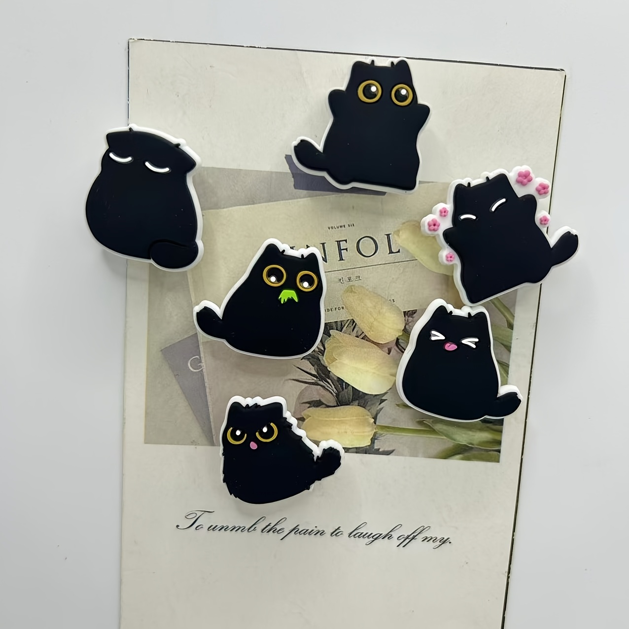 Image of 4/6/9pcs Cute Chubby Black Cat Refrigerator Magnets, Decorative Plastic Resin, For Kitchen And Office, Ideal Holiday Gift