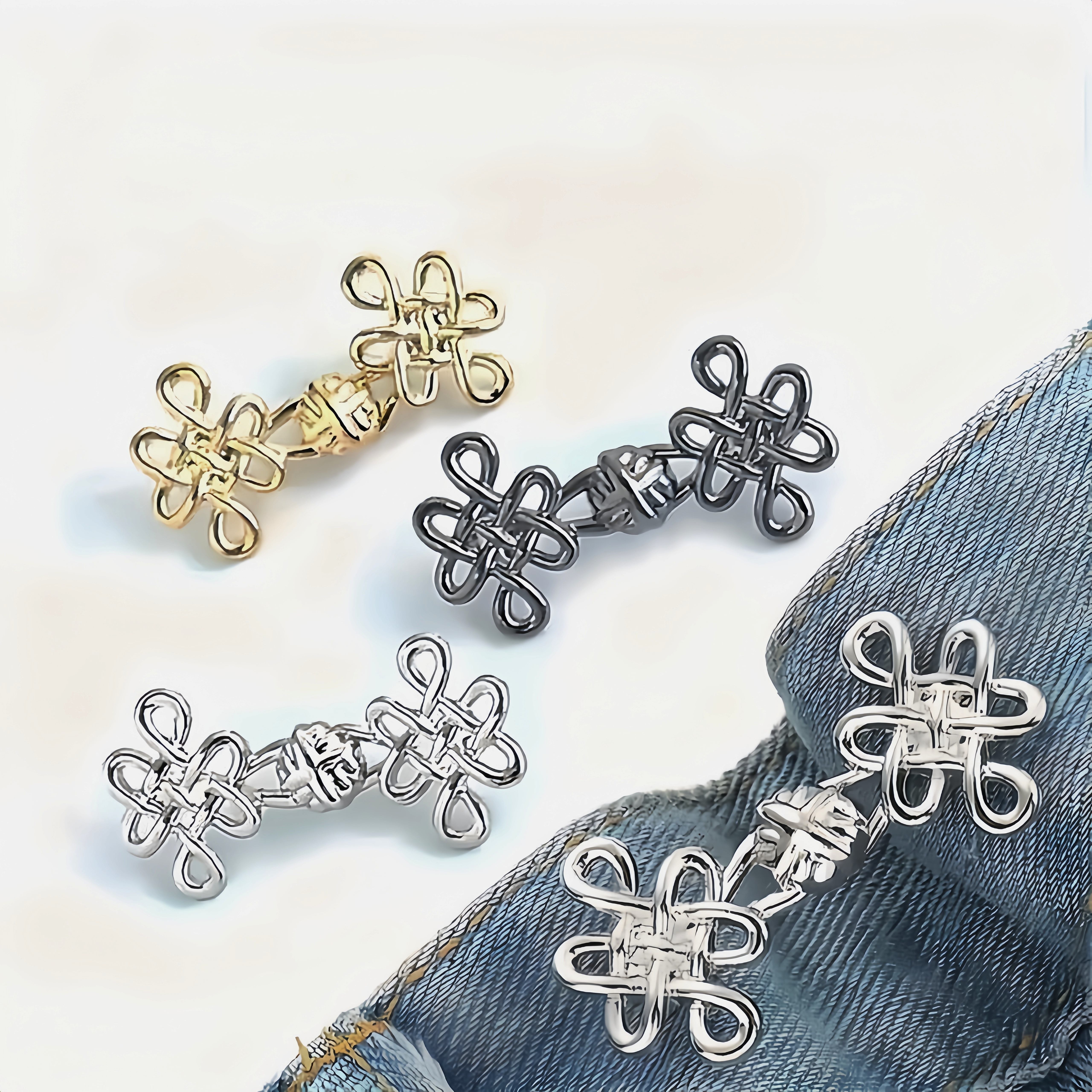 

Elegant Chinese Knot-shaped Alloy Waist Cincher Buttons - No-sew Adjustable Closure Toward Jeans & Skirts, Available In White/gold/silver/black